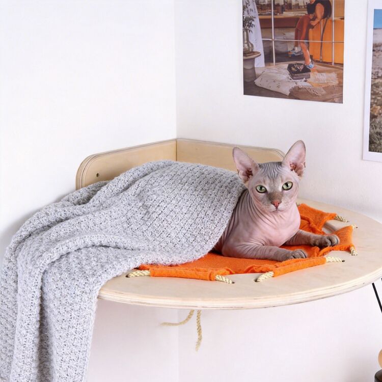 Wall-Mounted Wooden Corner Cat Hammock - Image 2