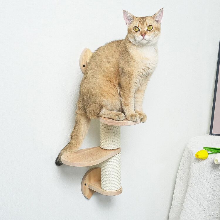 Wall-Mounted Cat Climbing Shelf with Jute Scratching Post