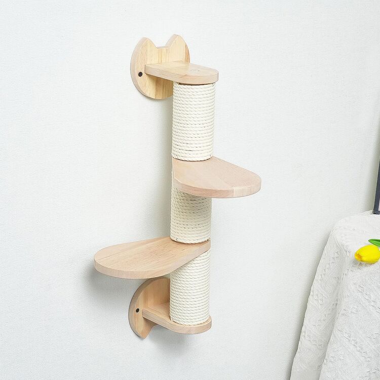 Wall-Mounted Cat Climbing Shelf with Jute Scratching Post