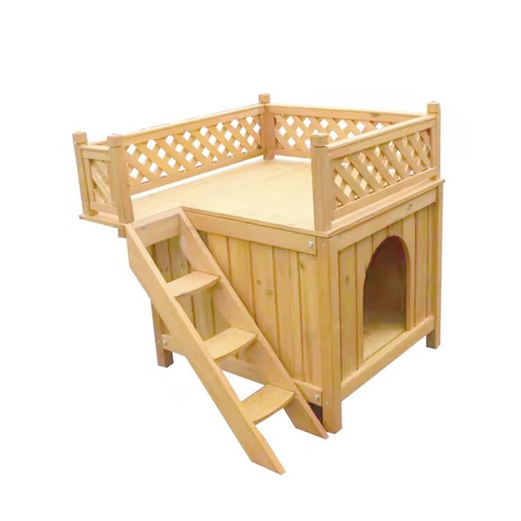 Deluxe Wooden Pet House with Stairs and Balcony