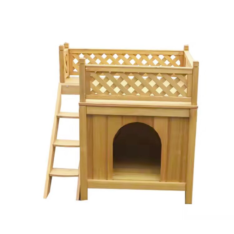 Deluxe Wooden Pet House with Stairs and Balcony