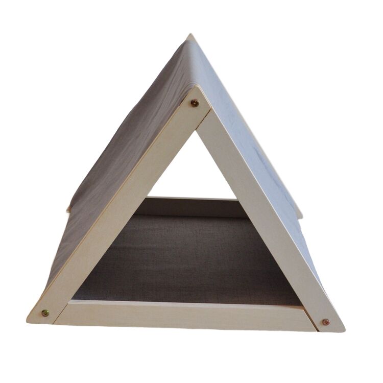 Modern Triangular Wooden Pet Bed with Soft Tent Design