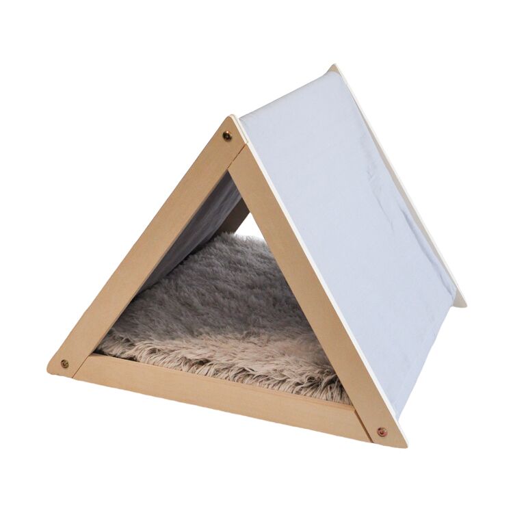 Modern Triangular Wooden Pet Bed with Soft Tent Design