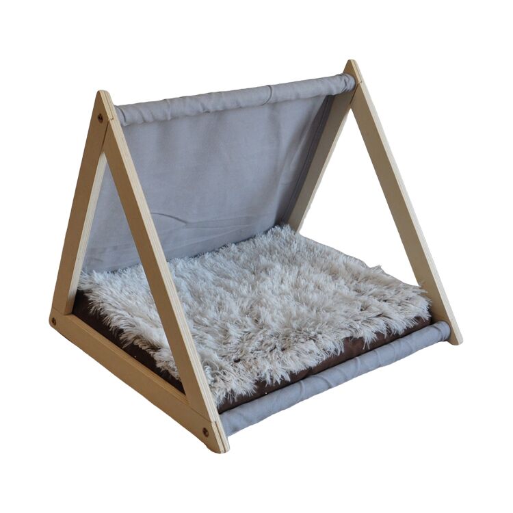 Modern Triangular Wooden Pet Bed with Soft Tent Design