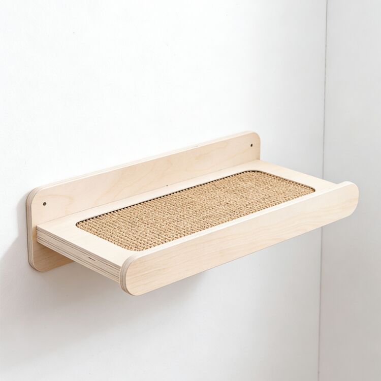 Wall-Mounted Wooden Cat Shelf with Integrated Sisal Scratcher - Image 2